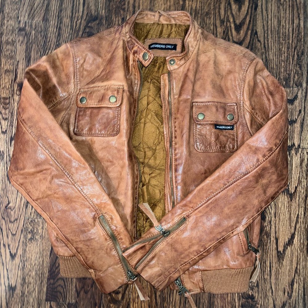 Authentic Tan Leather Members Only Jacket